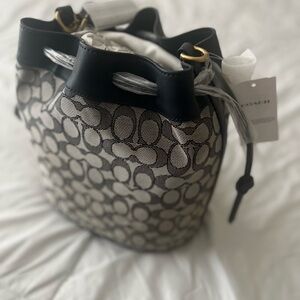 Brand New Coach Black and Gray Shoulder Bag with Monogram Pattern